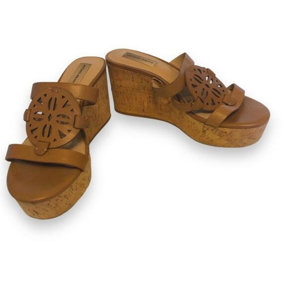 EUC "ANTONIO MELANI" QUINNLYNN BROWN LEATHER WEDGE HEELS SZ 9